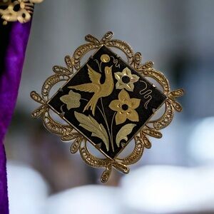 Antique damascene brooch